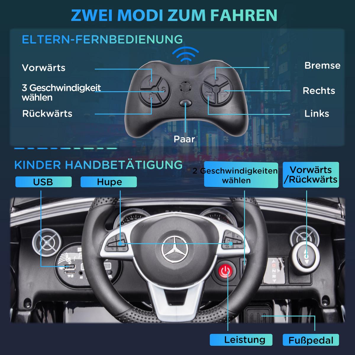 12 V Kinder Elektroauto, Kinderfahrzeug mit Ferbedienung, Kinderauto, Schwarz - Schwarz, Metall (107/62.5/44cm) - AIYAPLAY