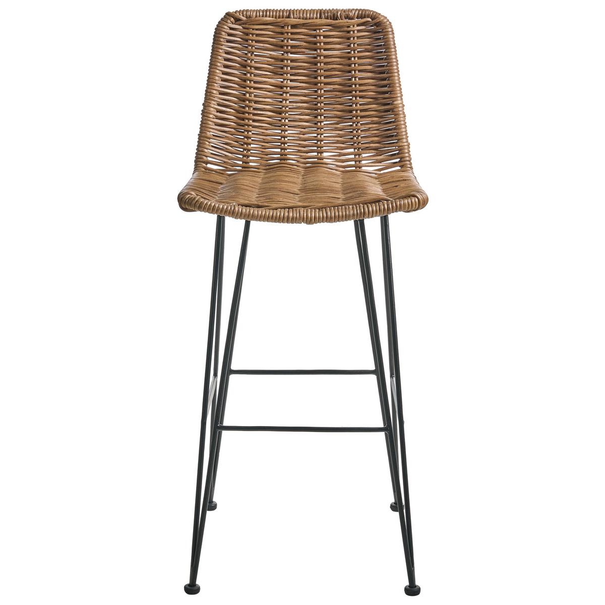 BARHOCKER 2er-Set Rattan Braun Cassita - Schwarz/Braun, Holz (43/100/50cm) - Beliani