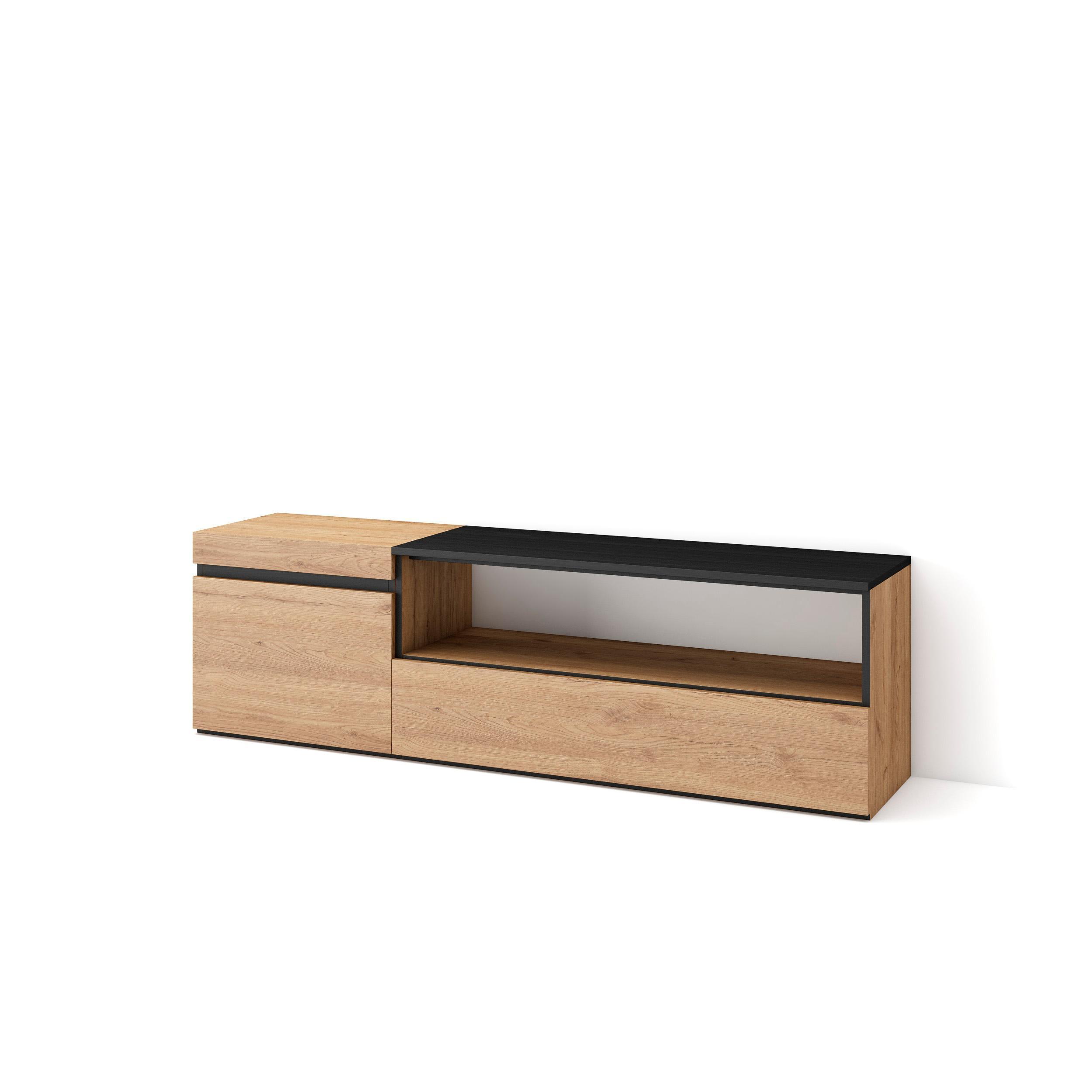 LOWBOARD Eiche, Schwarz, 150/35/45cm - Beige, Holzwerkstoff (150/45/35cm) - Skraut Home