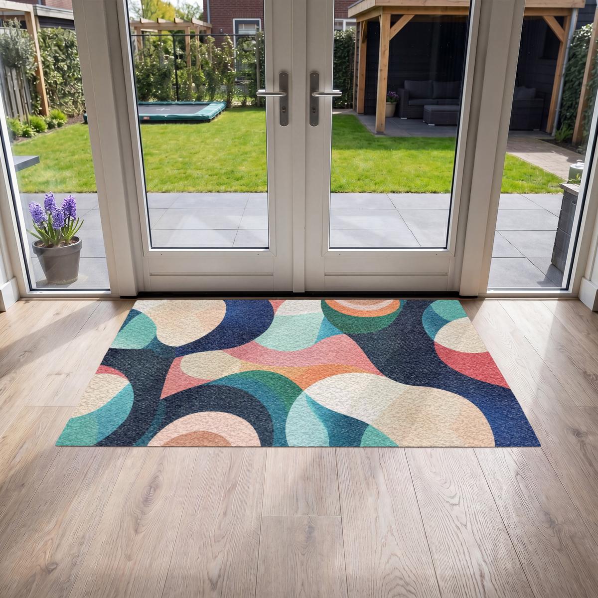 FUSSMATTE Abstrakt - Blau - Rosa Fußabtreter 150x90 cm - Multicolor, Kunststoff (150/0.4cm) - MuchoWow