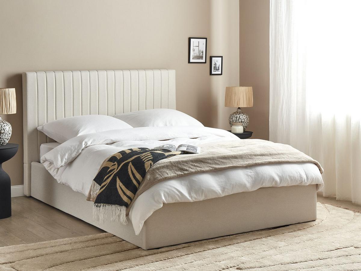 BETT mit Stauraum 140/200 cm Stoff Hellbeige Vion - Beige, Textil (140/200cm) - Beliani
