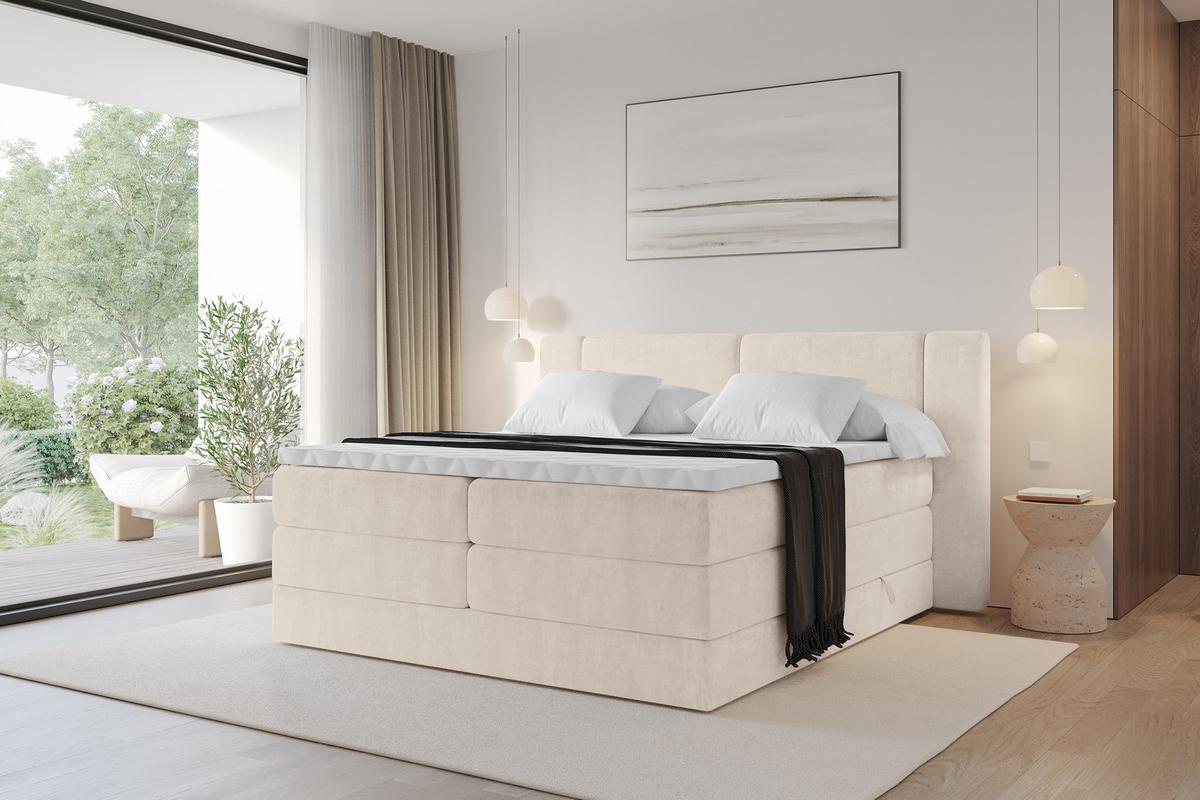 BOXSPRINGBETT mit Matratze H3/H4 - EVON KING - 180x200 cm Beige - Champagner, Holzwerkstoff (180/200cm) - ALTDECOR