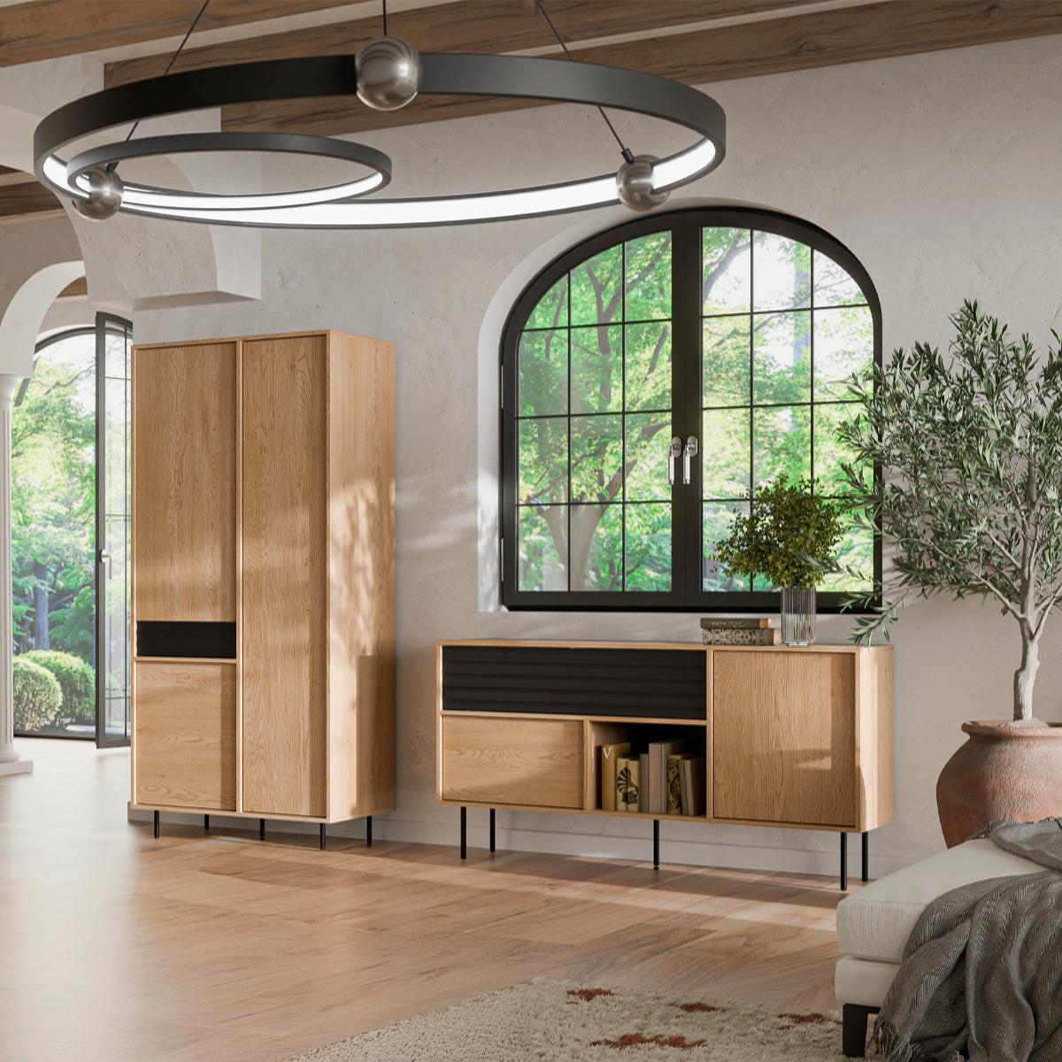 SCHRANK 3 Türen Astra Holz und Schwarz - Schwarz, Holzwerkstoff (90/195/52cm) - Petits-meubles