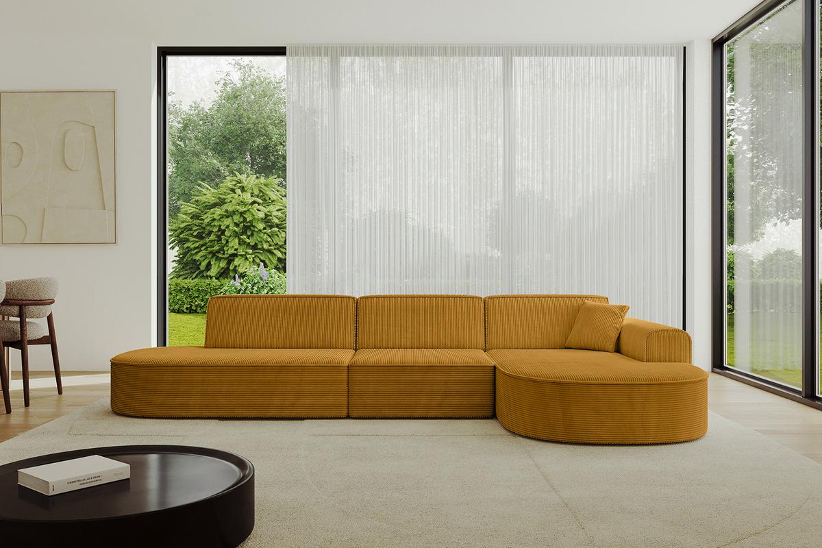 ECKSOFA Ottomane Rechts MARI-L2 - 328x171x79 cm Senfgelb Cord - Gelb/Schwarz, Holzwerkstoff/Kunststoff (171/328cm) - ALTDECOR