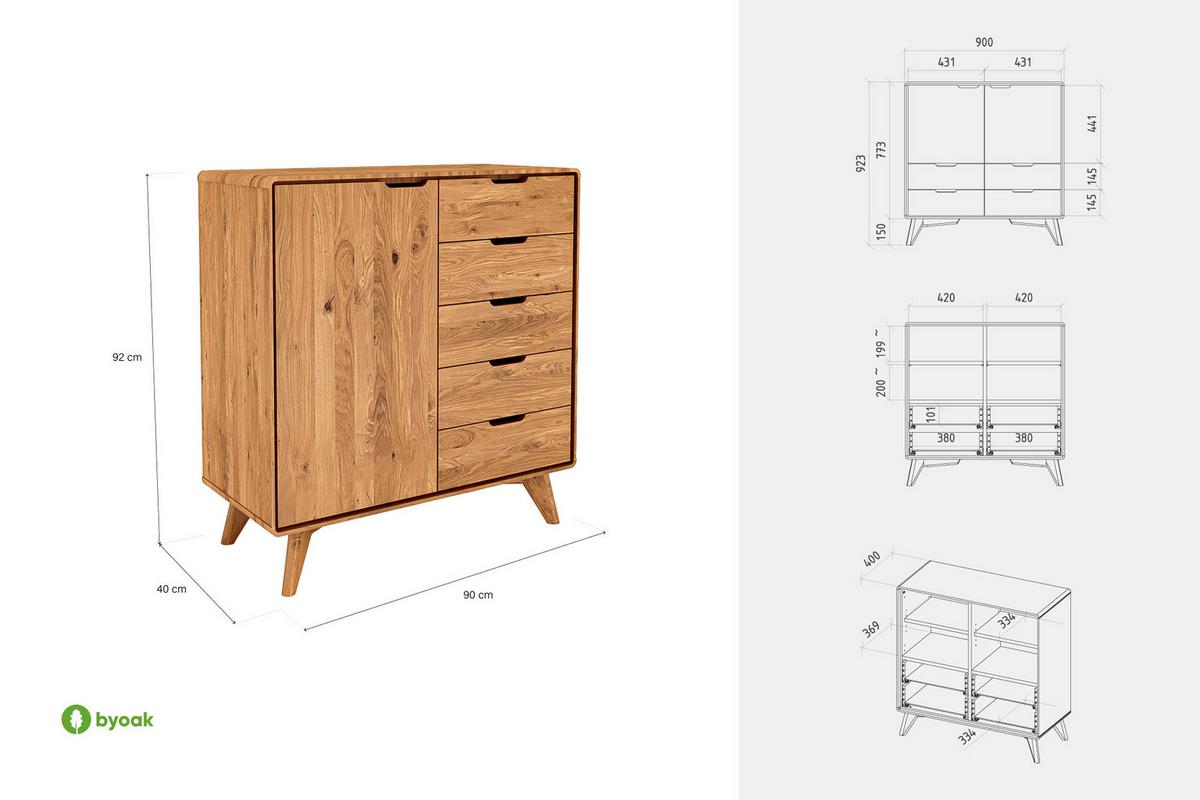 KOMMODE HOCH GREG Wildeiche - Wildeiche, Holz (90/92/40cm) - byoak