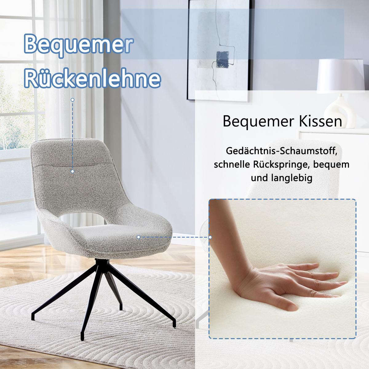 ESSZIMMERSTUHL 2er Set 360° Drehbar Beigegrau Stoff & Schwarzes Metallgestell - Greige, Textil (50/87/50cm) - Urban Meuble
