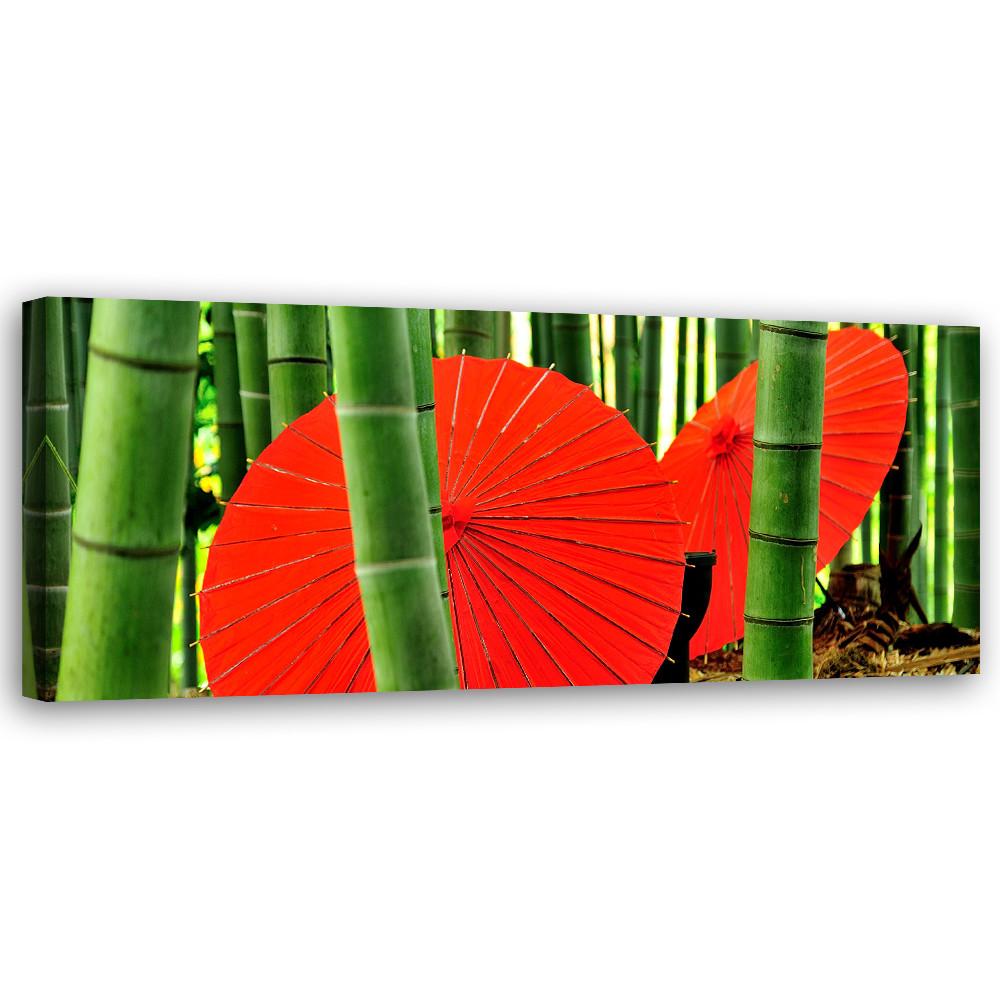 WANDBILD bambus japan regenschirme - Grün, Textil (90/30cm) - Feeby