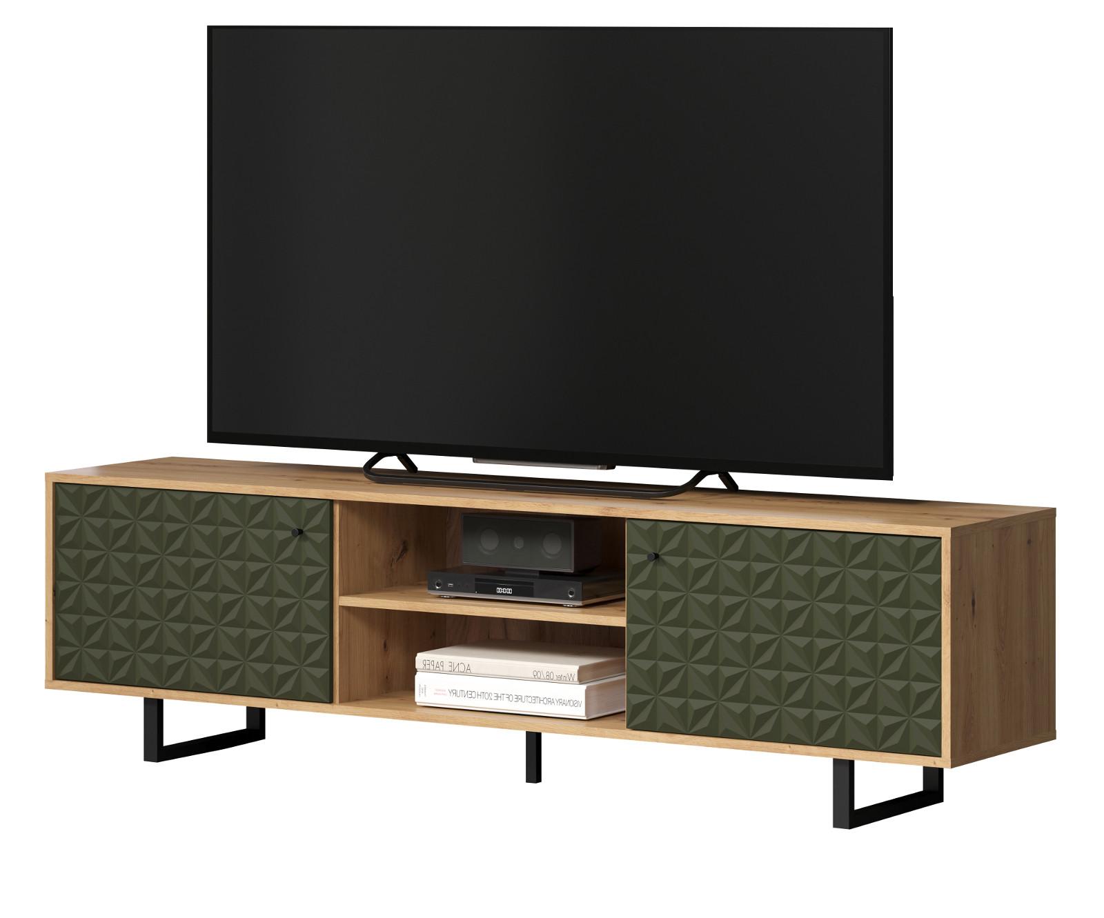TV-LOWBOARD grün matt mit 3D Struktur, Eiche Artisan 184 cm, TV-Unterteil mit Soft-Close - Schwarz/Eiche Artisan, Holzwerkstoff/Kunststoff (184/52/40cm) - Top.Furn