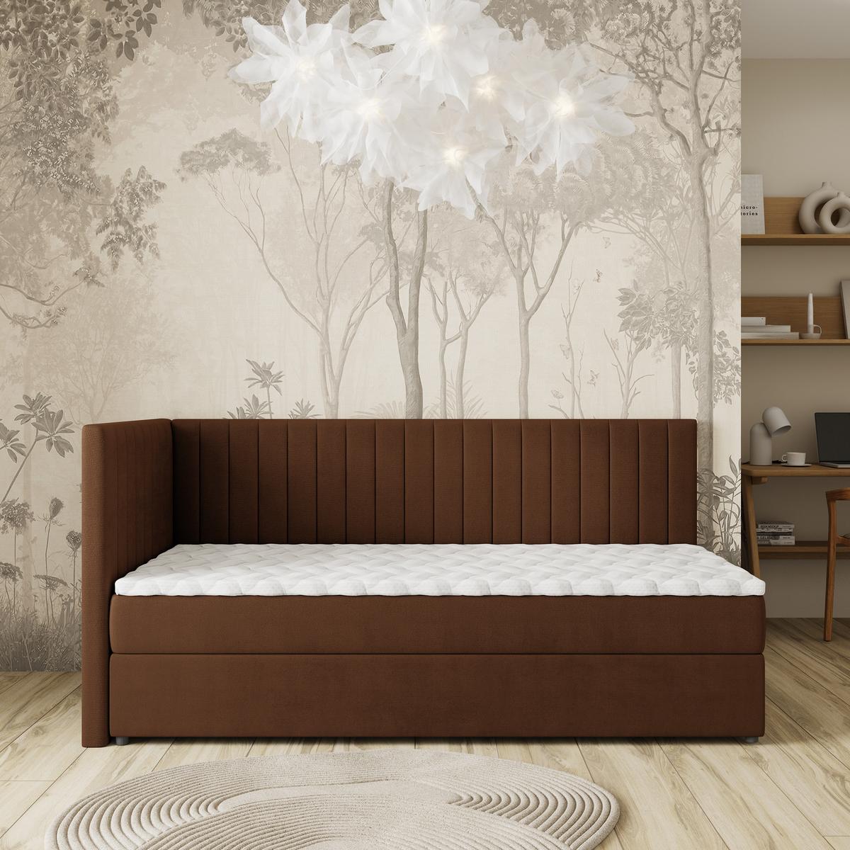 BOXBETT ARIS 80x200 cm mit Matratze und Topper, H2+H3 - Braun - Braun, Holz (80/200cm) - MASSENO