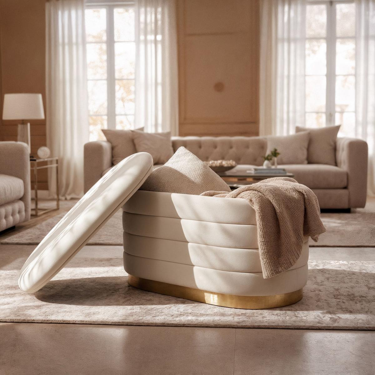 POLSTERBANK mi Stauraum Creme - Creme, Textil (80/42/42cm) - RAUMHIRSCH FURNITURE