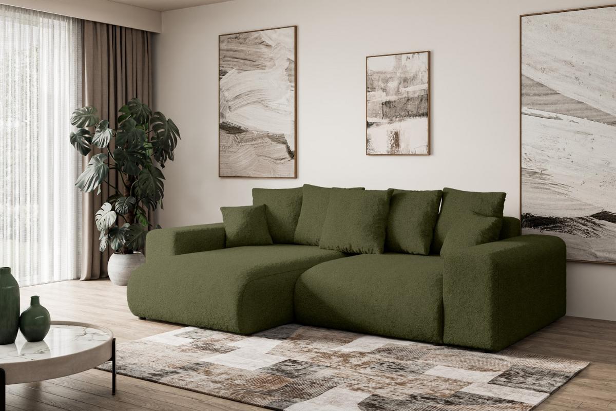 ECKSOFA Ottomane links ESKAR-L 266x176x72 Olivgrün Bouclé - Schwarz/Olivgrün, Holzwerkstoff/Kunststoff (266/176cm) - ALTDECOR