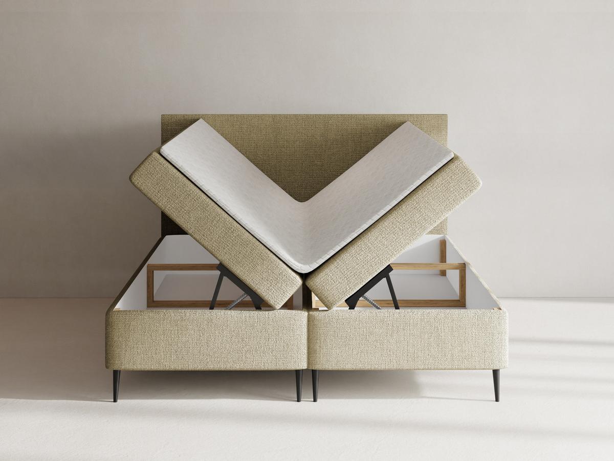 BOXBETT Alba Rise mit Bettkasten, Hell-Olivgrün Chenille 180x200 cm – inkl. H4 Taschenfederkern Matratze & Foam Topper - Schwarz/Olivgrün, Holz/Textil (180/200cm) - WFL GROUP