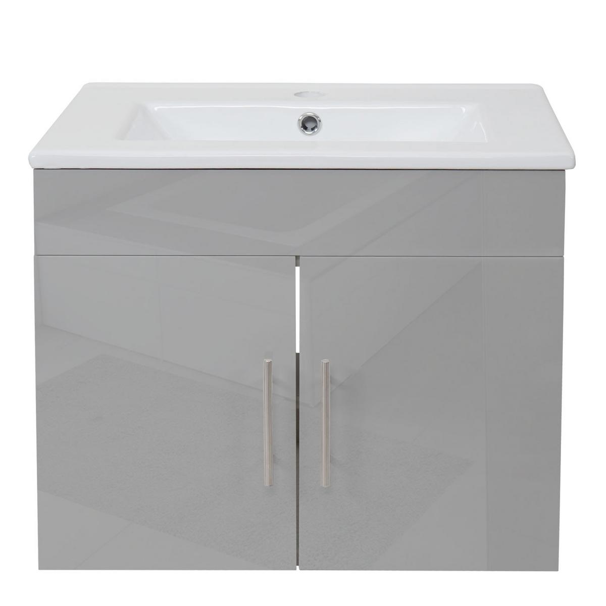 WASCHBECKEN + UNTERSCHRANK Hochglanz Hellgrau - Grau, Holzwerkstoff (61/50/48cm) - MCW