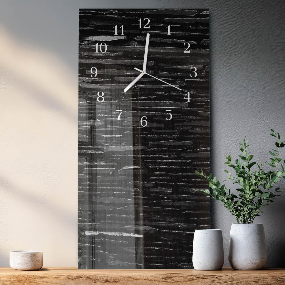 WANDUHR aus Glas 30x60 cm - Steine - Schwarz, Glas (30/60/0.4cm) - TULUP