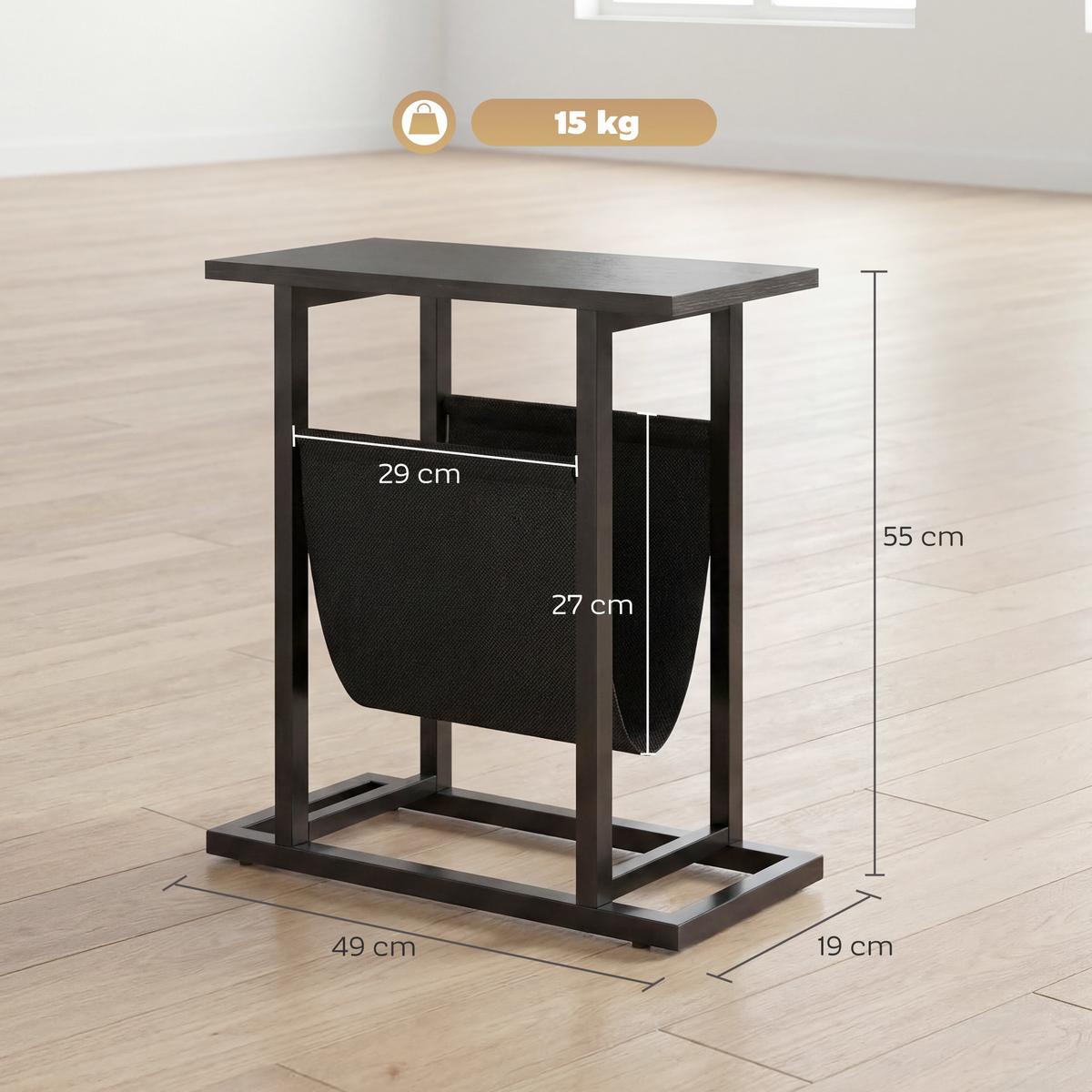 BEISTELLTISCH aus Spanplatte & Stahl Schwarz - Schwarz, Holzwerkstoff (49/19/55cm) - HOMCOM