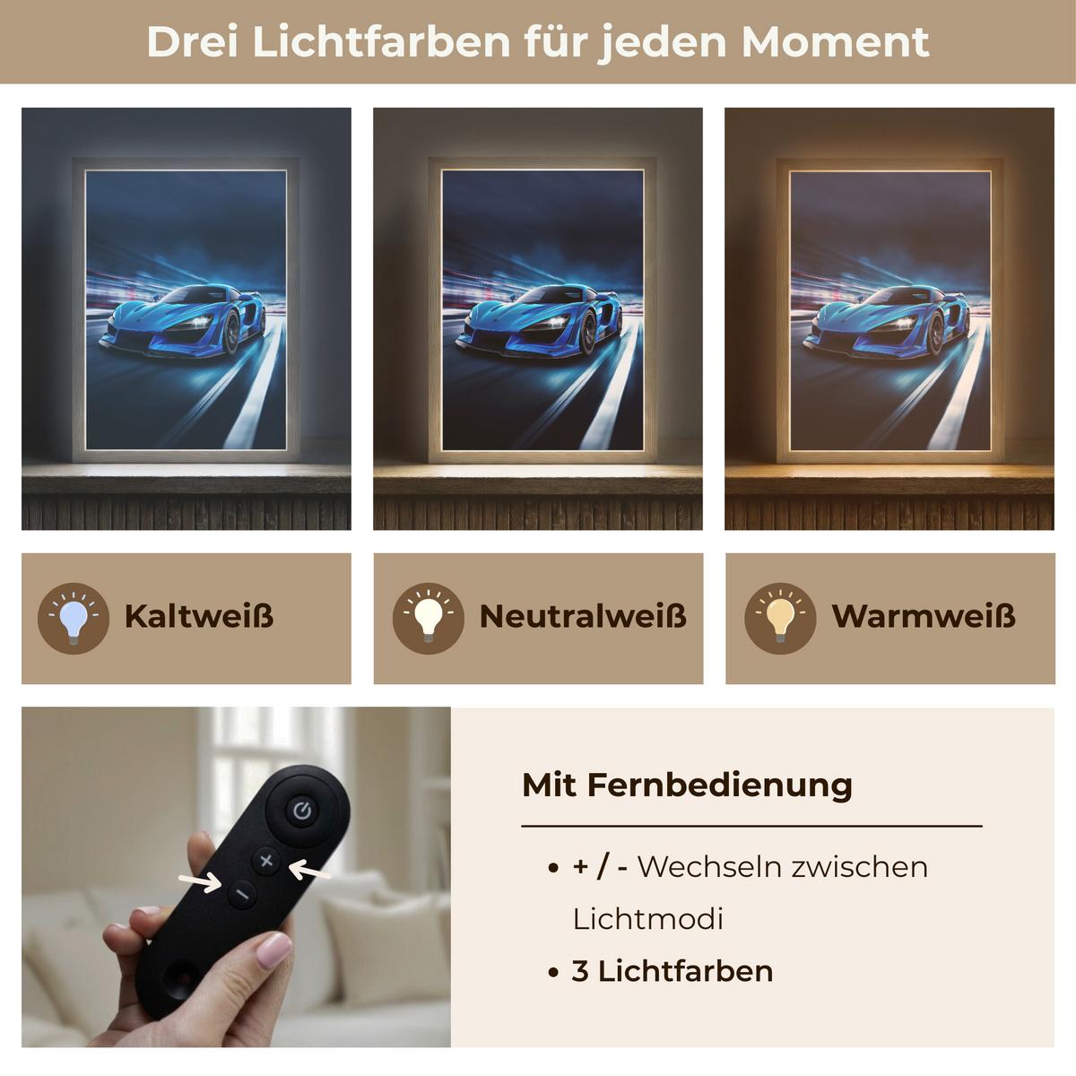 WANDLEUCHTE MIT AKKU Auto - Blau - Jungen - Kind 30x40 cm - Blau, Holzwerkstoff (30/40/8cm) - OnlyWow