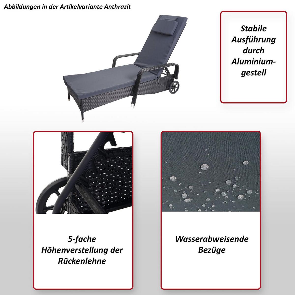 POLY-RATTAN SONNENLIEGE Anthrazit, Hellgrün - Anthrazit/Hellgrün, Kunststoff (71/108/197cm) - MCW