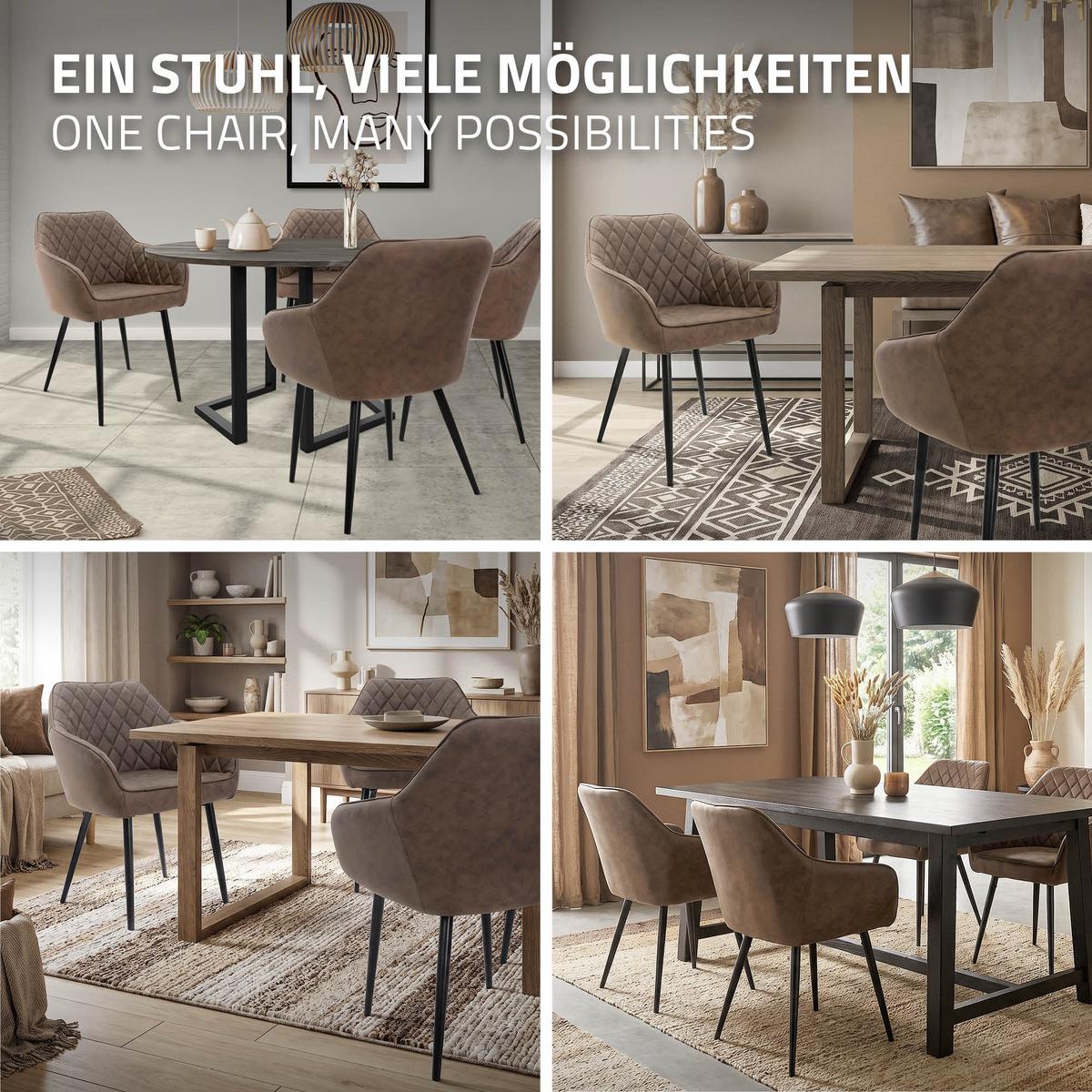 ESSZIMMERSTUHL 4er Set Braun Kunstleder - Schwarz/Braun, Kunststoff/Metall (60/80/63cm) - ML-DESIGN