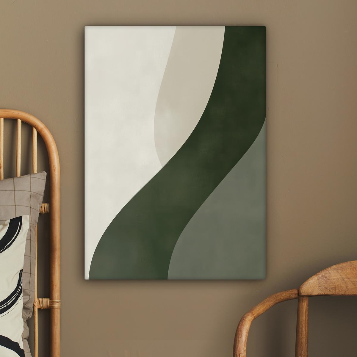 LEINWANDBILD Japandi - Grün - Abstrakt - Modern Wandbild Wohnzimmer 60x80 cm - Salbeigrün, Textil (60/80cm) - MuchoWow