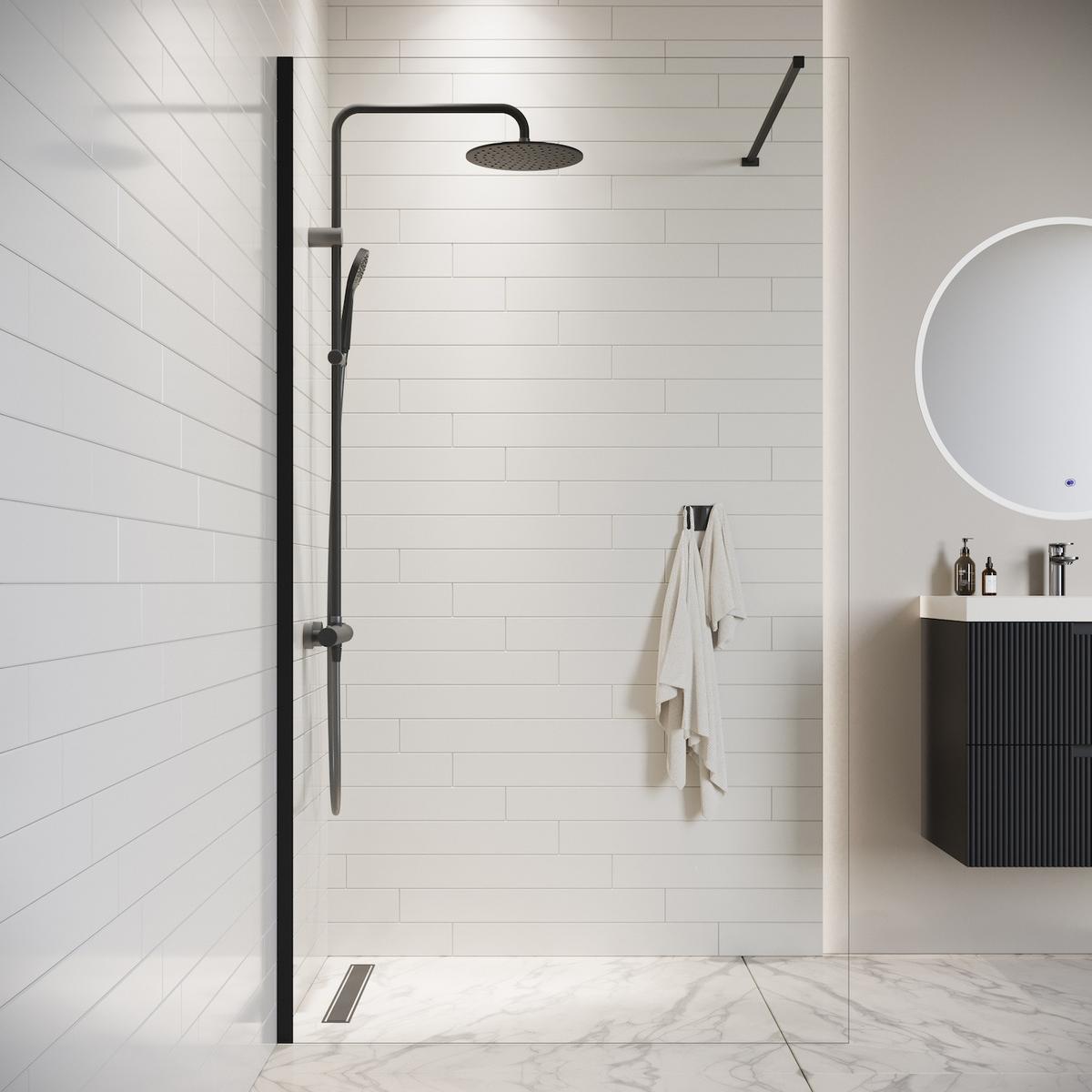 DUSCHWAND Florida - 100 x 200 cm - Schwarz - Walk-In Duschabtrennung aus Sicherheitsglas - Schwarz, Glas (100/200cm) - Badplaats