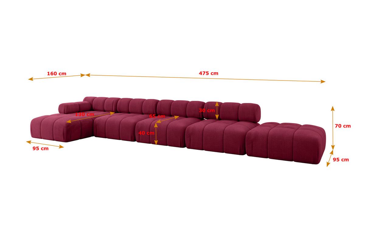 ECKSOFA modulares Sofa Lizur-L3 - 475x160x70 cm Bordeauxrot Velours - Bordeaux, Holzwerkstoff/Textil (475/160cm) - ALTDECOR