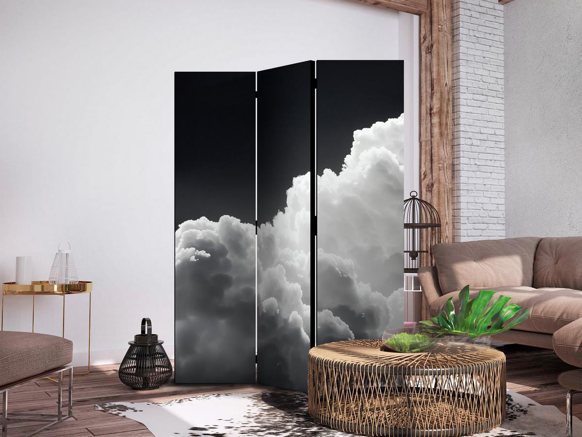 PARAVENT Einseitig Bedruckter 3-tlg 135x172 cm Monochromer Himmel - Schwarz, Holz/Textil (135/172/3cm) - Muralo