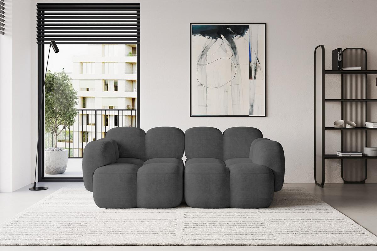 2-SITZER modulares Sofa Miko-S1 214x118x75 cm Dunkelgrau Velours - Dunkelgrau/Schwarz, Holzwerkstoff/Kunststoff (214/75/118cm) - ALTDECOR