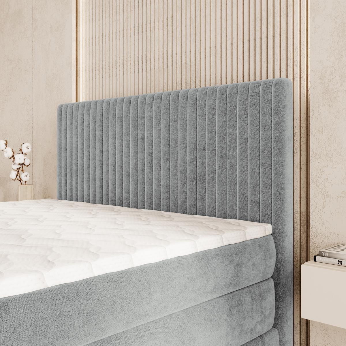 BOXSPRINGBETT FELBIO 180x200 cm mit Matratze und Topper - Hellgrau - Hellgrau, Holz (180/200cm) - MASSENO