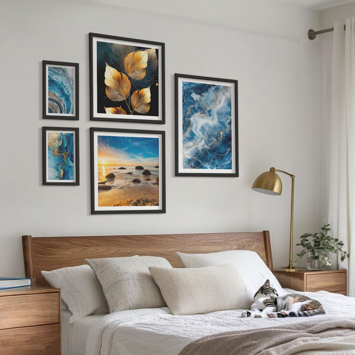 BILDER SET 5er Set - 50x50 cm & 20x30 cm & 40x60 cm Schwarzer Rahmen - Porträt einer Frau, Auge, Farben, Emotionen - Schwarz, Kunststoff (40/60cm) - TULUP