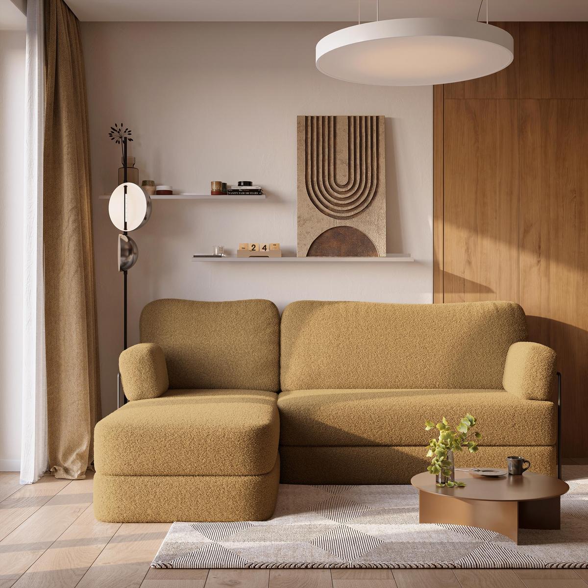 ECKSOFA SABI modulares Boneless Sofa mit Schlaffunktion Orange Boucle-Stoff - Gelb, Textil (200/120cm) - MASSENO