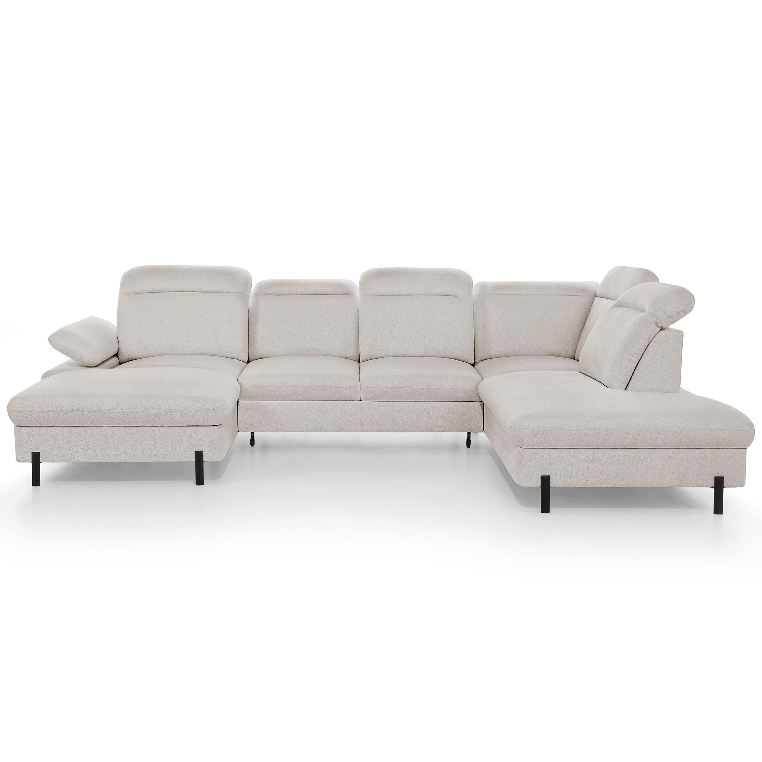 WOHNLANDSCHAFT Sora U mit Schlaffunktion und verstellbarer Sitztiefe, Kopfstützen und Armlehne, 365 cm, Beige, Links - Beige/Schwarz, Textil (365/107/235cm) - Beautysofa