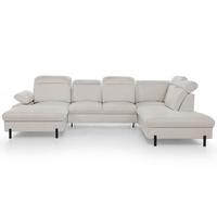 WOHNLANDSCHAFT Sora U mit Schlaffunktion und verstellbarer Sitztiefe, Kopfstützen und Armlehne, 365 cm, Beige, Links - Beige/Schwarz, Textil (365/107/235cm) - Beautysofa
