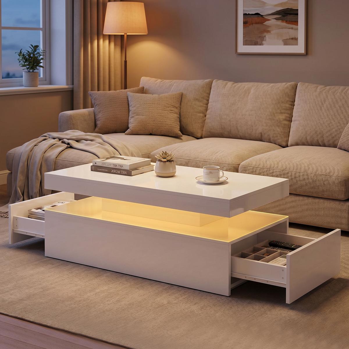 COUCHTISCH Spanplatte Hochglanzweiß - Weiß Hochglanz, Holzwerkstoff (100/50/40cm) - HOMCOM