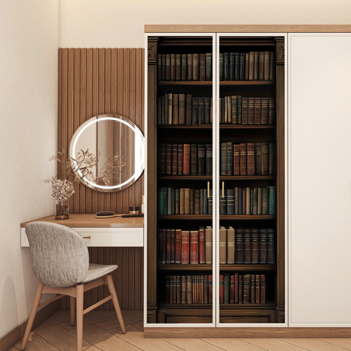 TÜRAUFKLEBER Bücherregal - Vintage - Braun 90x215 cm - Türtapete - Nussbaumfarben, Kunststoff (90/0.1cm) - MuchoWow