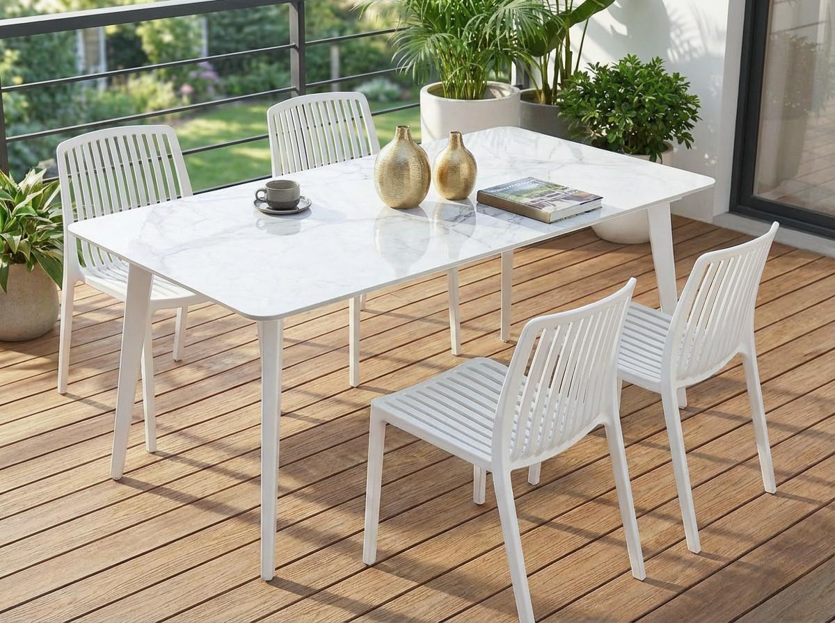 GARTENTISCH 160/90 cm Stein Weißer Marmor Rodallo - Weiß, Stein (160/90/75cm) - Beliani