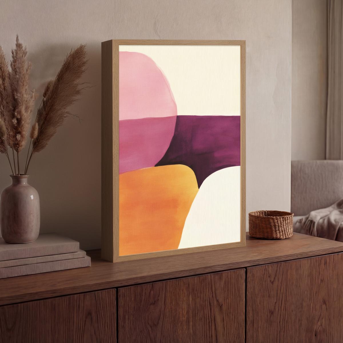WANDLEUCHTE MIT AKKU Formen - Abstrakt - Farbenfroh 40x60 cm - Rosa, Holzwerkstoff (40/60/8cm) - OnlyWow