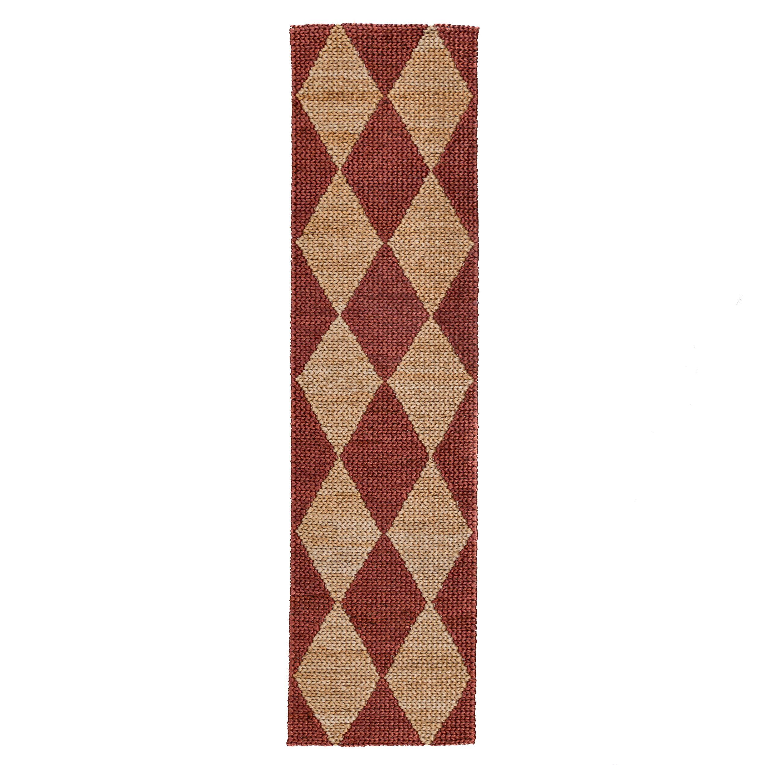 JUTETEPPICH BAIN, mit Rautenmuster, Terrakotta, 60 x 230 cm - Rot, Textil (230/60cm) - KADIMA DESIGN