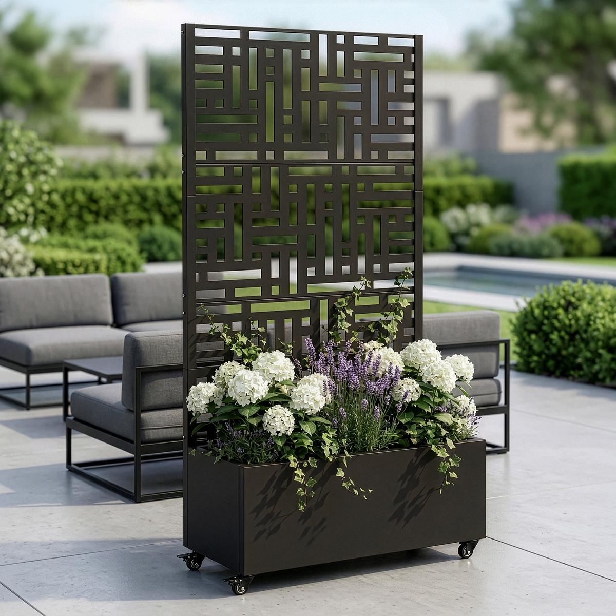 BLUMENKASTEN mit Trennwand Bernalda - Schwarz, Metall (120/186/40cm) - casa.pro