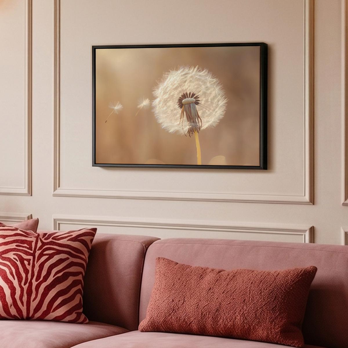 LEINWAND Bilder mit Rahmen - Löwenzahn - Beige - Natur - Blume - 60x40 - Hellbraun, Textil (60/40cm) - MuchoWow