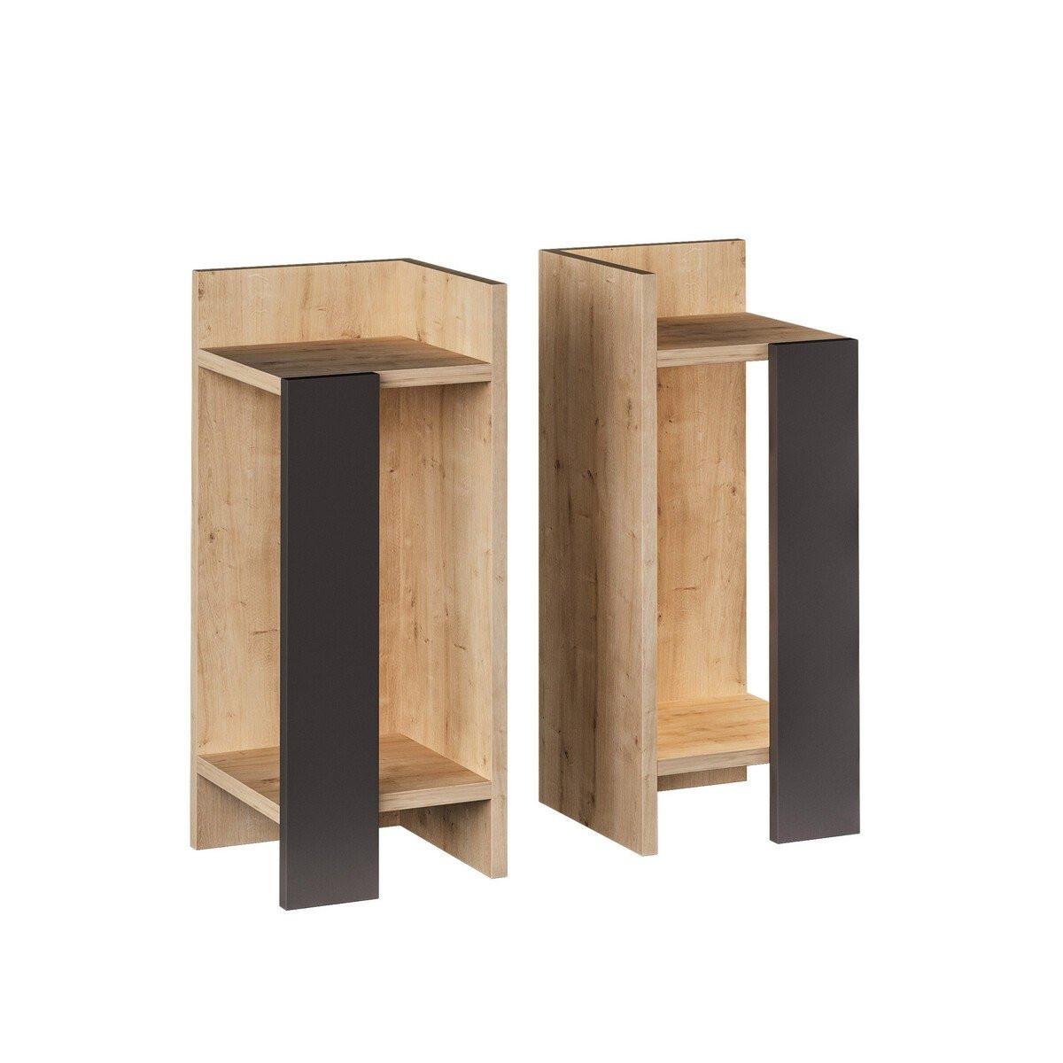NACHTTISCHE (2er-set) Elos - 25/27/60 cm - Schwarz, Holzwerkstoff (27/60/25cm) - Calicosy