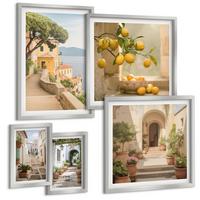 BILDER SET 5er Set - 50x50 cm & 20x30 cm & 40x60 cm Silberner Rahmen - Zitrusfrüchte in der Küche - Silberfarben, Kunststoff (40/60cm) - TULUP