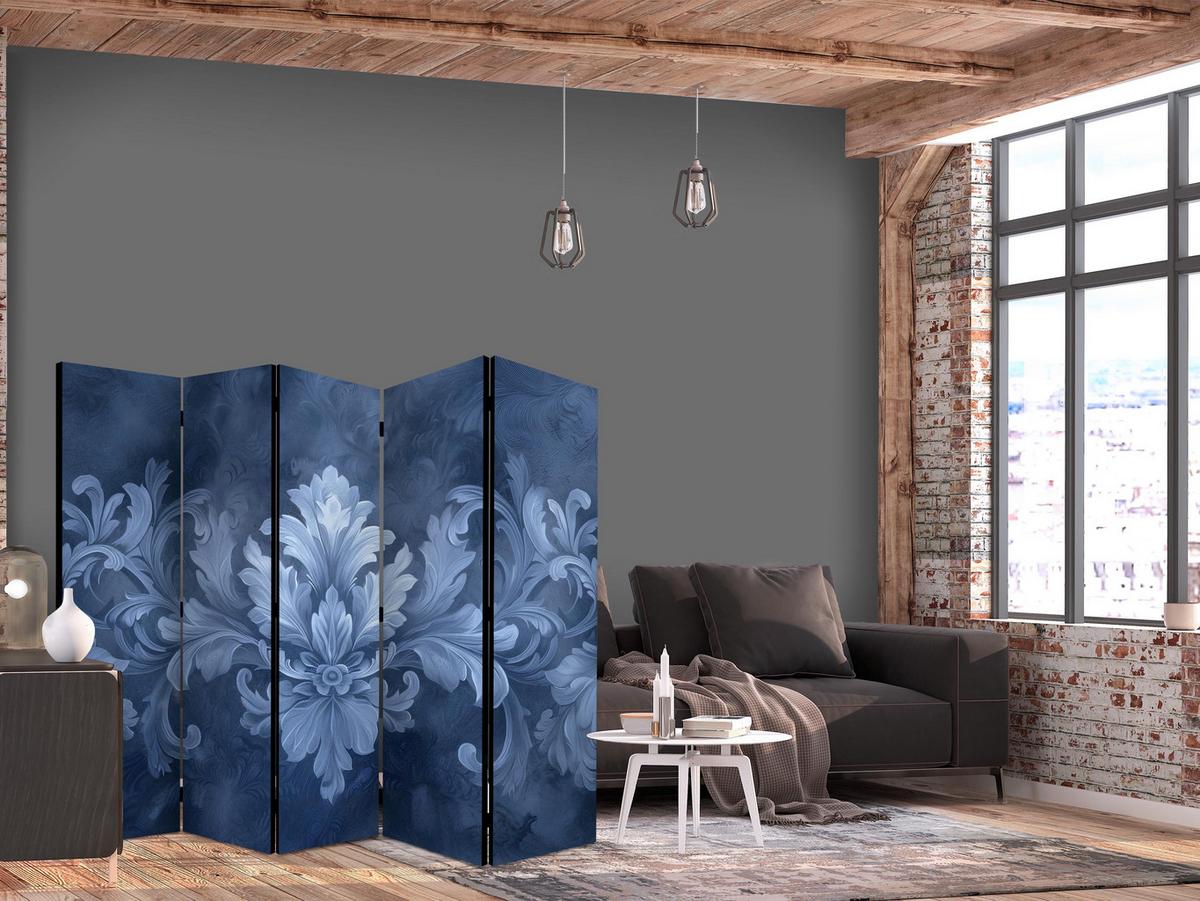 PARAVENT 5-tlg 225x172 cm Blaue Ornamente - Blau, Holz/Textil (225/172/3cm) - Muralo
