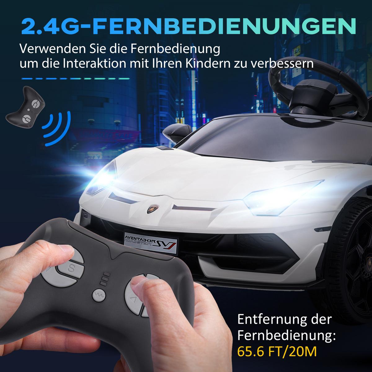 ELEKTROAUTO Elektrisches Kinderfahrzeug, Elektrofahrzeug inkl. Fernbedienung - Weiß, Metall (107.5/63/42cm) - HOMCOM