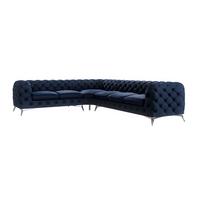 ECKSOFA Chesterfield Laura Marineblau Samt - Silberfarben/Dunkelblau, Holz/Textil (323/264cm) - S-Style Möbel