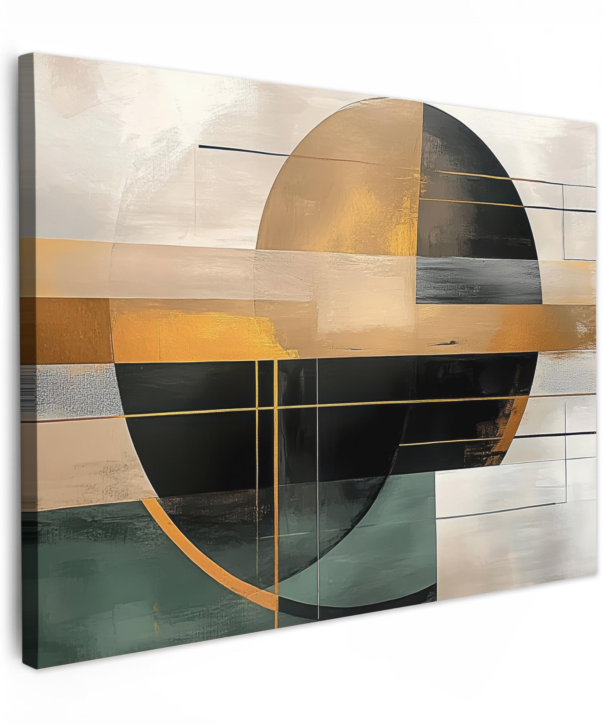LEINWANDBILD Abstrakt - Gold - Bronze - Grün - Formen - Modern Wandbild 40x30 cm - Multicolor, Textil (40/30cm) - MuchoWow