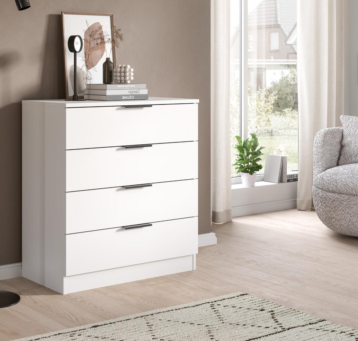 KOMMODE weiß 74 x 80 cm, Schubladenkommode mit 4 Schubkästen - Weiß, Holzwerkstoff/Metall (74/80/35cm) - Inn.Furn