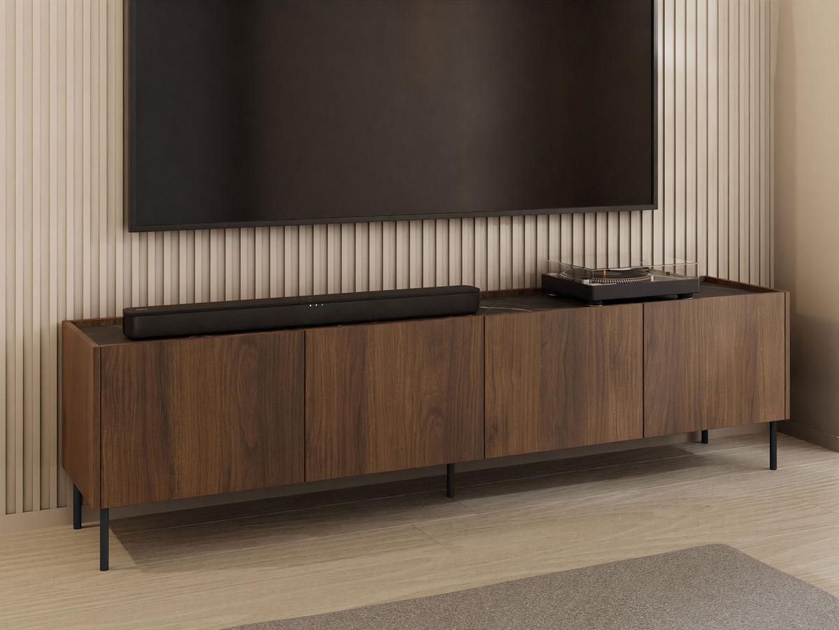 TV-LOWBOARD Tewos 200 2D - Nussbaumfarben/Schwarz, Holzwerkstoff/Metall (200/50/37cm) - MIRJAN24