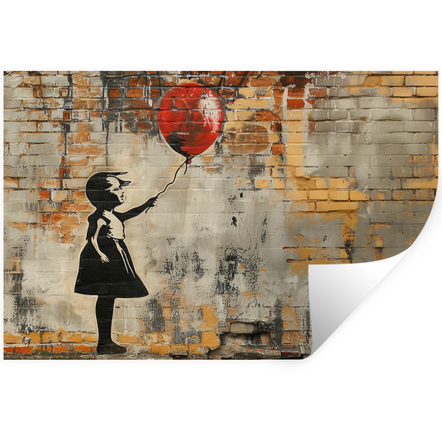 WANDTATTOO Graffiti - Banksy - Mädchen - Straßenkunst 60x40 cm - Sandfarben, Kunststoff (60/40/0.1cm) - MuchoWow