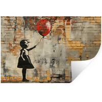 WANDTATTOO Graffiti - Banksy - Mädchen - Straßenkunst 60x40 cm - Sandfarben, Kunststoff (60/40/0.1cm) - MuchoWow