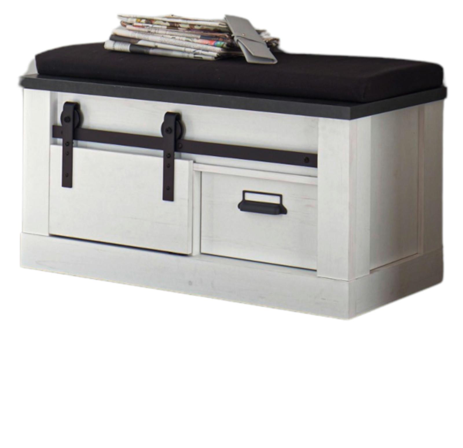 GARDEROBENBANK weiß Pinie, anthrazit Landhaus, Flur Sitzbank 93 x 46 cm - Anthrazit/Weiß, Holzwerkstoff/Metall (93/46/43cm) - Furn.Design